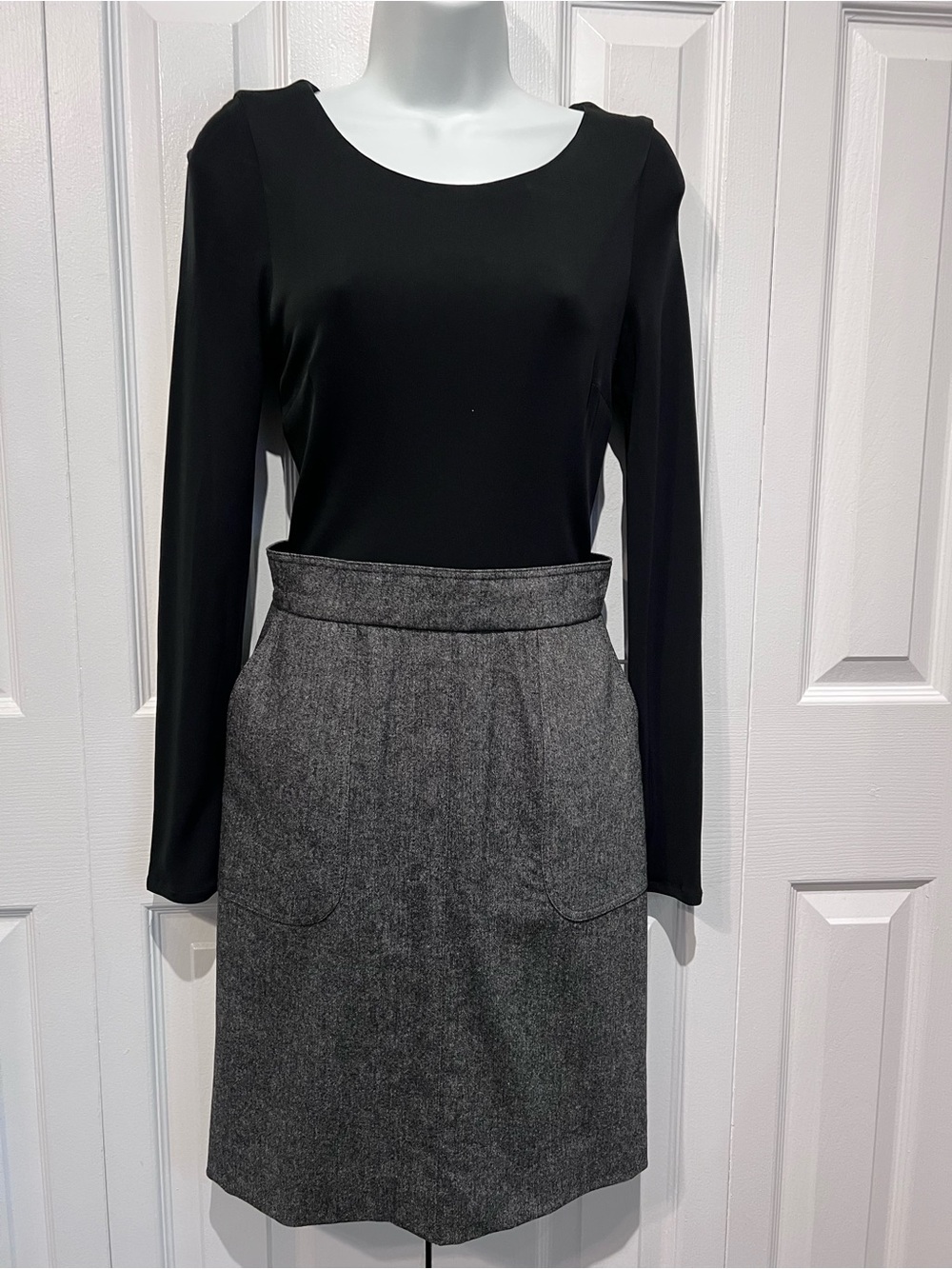 Ross Mayer Black /Heather Grey Wool Long Sleeve Lined Dress Size 2